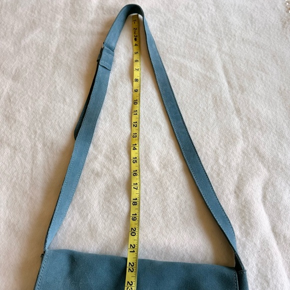 Italian Suede Leather Hobo | Messenger Crossbody Bag Blue - Picture 8 of 11